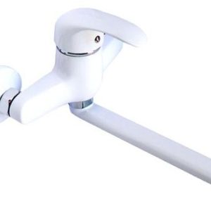 Dřezová stěnová baterie s rovným ramínkem, rozteč 150 mm, klik-klak, bílá-chrom, PERLA