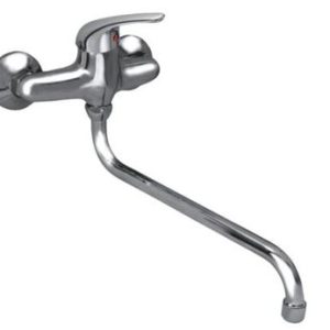 Dřezová stěnová baterie s kulatým ramínkem 300 mm, rozteč 150 mm, klik-klak, chrom, LUNA