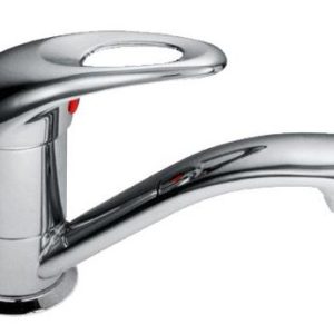 Dřezová stojánková baterie s krátkým ramínkem, klik-klak, chrom, MOON