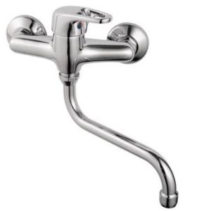 Dřezová stěnová baterie s kulatým ramínkem 200 mm, rozteč 150 mm, klik-klak, chrom, MARS