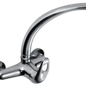 Dřezová stěnová baterie s přední ovládací pákou a horním ramínkem, rozteč 150 mm, klik-klak, chrom, MOON