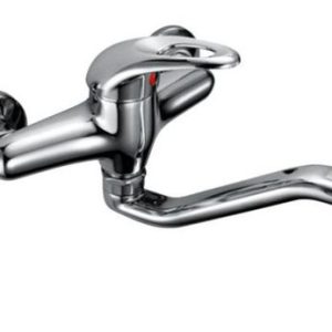 Dřezová stěnová baterie s tvarovaným plochým ramínkem, rozteč 150 mm, klik-klak, chrom, MOON