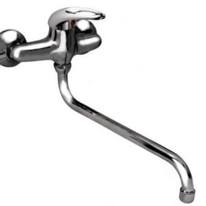 Dřezová stěnová baterie s kulatým ramínkem 300 mm, rozteč 150 mm, klik-klak, chrom, MOON