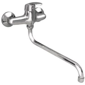 Dřezová stěnová baterie s kulatým ramínkem 300 mm, rozteč 150 mm, chrom – ZORA