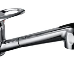 Dřezová stojánková baterie s výsuvnou sprchou, klik-klak, chrom, MOON