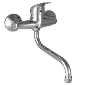 Dřezová stěnová baterie s kulatým ramínkem 200 mm, rozteč 150 mm, chrom – FORUM