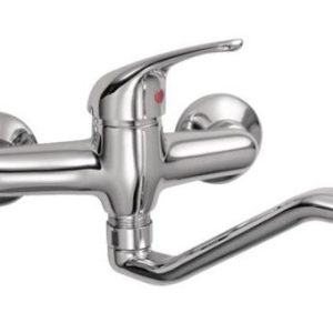 Dřezová stěnová baterie s tvarovaným plochým ramínkem, rozteč 150 mm, klik-klak, chrom, LUNA