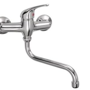 Dřezová stěnová baterie s kulatým ramínkem 200 mm, rozteč 150 mm, klik-klak, chrom, LUNA