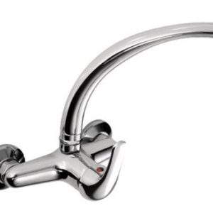 Dřezová stěnová baterie s přední ovládací pákou a horním ramínkem, rozteč 150 mm, klik-klak, chrom, LUNA