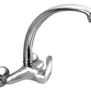 Dřezová stěnová baterie s přední ovládací pákou a horním ramínkem, rozteč 150 mm, chrom – ZORA