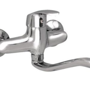 Dřezová stěnová baterie s tvarovaným plochým ramínkem, rozteč 150 mm, chrom – ZORA