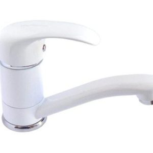 Dřezová stojánková baterie s krátkým ramínkem, klik-klak, bílá-chrom, PERLA