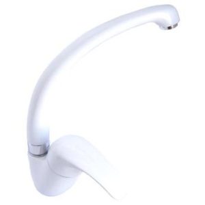 Dřezová stojánková baterie s horním litým ramínkem, bílá-chrom, PERLA