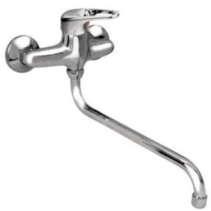 Dřezová stěnová baterie s kulatým ramínkem 300 mm, rozteč 150 mm, klik-klak, chrom, MARS