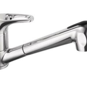 Dřezová stojánková baterie s výsuvnou sprchou, klik-klak, chrom, MARS