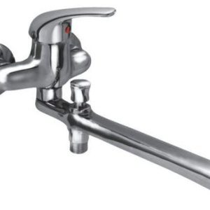 Stěnová baterie do bytového jádra s plochým ramínkem a přepínačem, rozteč 100 mm, klik-klak, chrom, LUNA