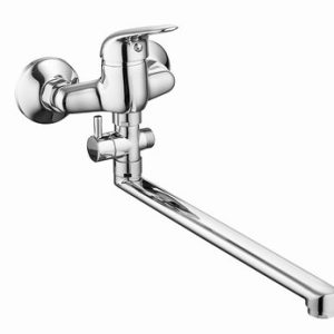 Vanová stěnová baterie do bytového jádra bez sprchové sady, keram. přepínač, rozteč 100 mm, ploché ramínko, PLUTO