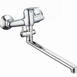 Vanová stěnová baterie do bytového jádra bez sprchové sady, keram. přepínač, rozteč 150 mm, ploché ramínko, PLUTO