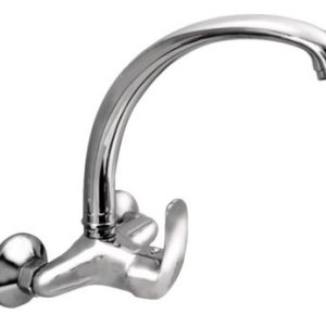 Dřezová stěnová baterie s přední ovládací pákou a horním ramínkem, rozteč 100 mm, chrom – ZORA