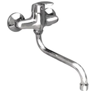 Dřezová stěnová baterie s kulatým ramínkem 200 mm, rozteč 100 mm, chrom – ZORA