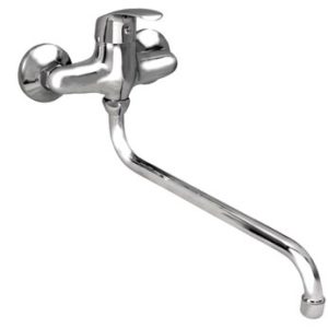 Dřezová stěnová baterie s kulatým ramínkem 300 mm, rozteč 100 mm, chrom – ZORA