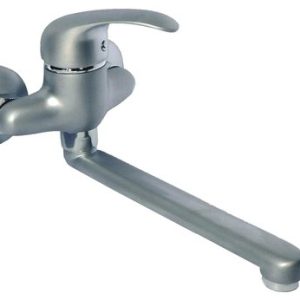 Dřezová stěnová baterie s rovným ramínkem, rozteč 100 mm, klik-klak, satén, PERLA