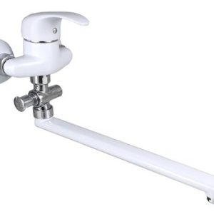 Vanová stěnová baterie do bytového jádra s plochým ramínkem, rozteč 100, klik-klak, bílá-chrom, PERLA