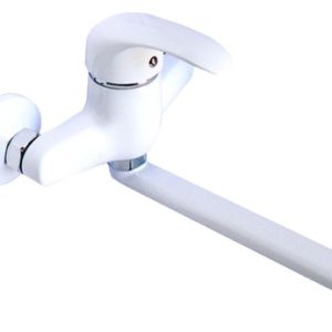 Dřezová stěnová baterie s rovným ramínkem, rozteč 100 mm, klik-klak, bílá-chrom, PERLA