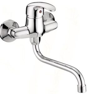 Dřezová stěnová baterie s kulatým ramínkem 200 mm, rozteč 100 mm, klik-klak, chrom, PERLA