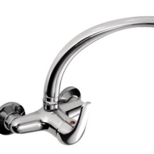 Dřezová stěnová baterie s přední ovládací pákou a horním ramínkem, rozteč 100 mm, klik-klak, chrom, LUNA