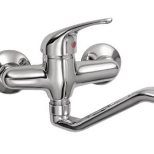 Dřezová stěnová baterie s tvarovaným plochým ramínkem, rozteč 100 mm, klik-klak, chrom, LUNA