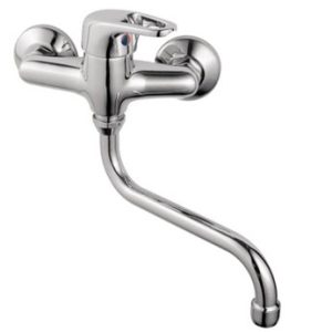 Dřezová stěnová baterie s kulatým ramínkem 200 mm, rozteč 100 mm, klik-klak, chrom, MARS