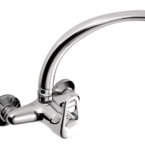 Dřezová stěnová baterie s přední ovládací pákou a horním ramínkem, rozteč 100 mm, klik-klak, chrom, MARS