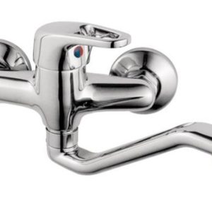 Dřezová stěnová baterie s tvarovaným plochým ramínkem, rozteč 100 mm, klik-klak, chrom – MARS