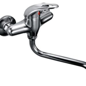 Dřezová stěnová baterie s kulatým ramínkem 200 mm, rozteč 100 mm, klik-klak, chrom, MOON