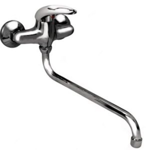 Dřezová stěnová baterie s kulatým ramínkem 300 mm, rozteč 100 mm, klik-klak, chrom, MOON