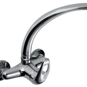 Dřezová stěnová baterie s přední ovládací pákou a horním ramínkem, rozteč 100 mm, klik-klak, chrom, MOON