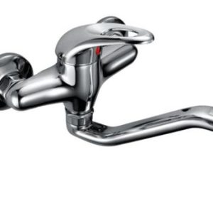 Dřezová stěnová baterie s tvarovaným plochým ramínkem, rozteč 100 mm, klik-klak, chrom, MOON