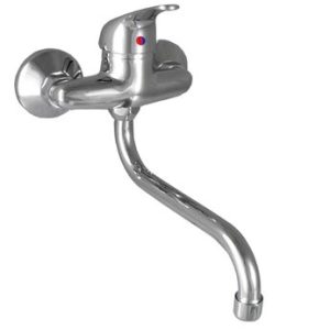 Dřezová stěnová baterie s kulatým ramínkem 200 mm, rozteč 100 mm, chrom – FORUM