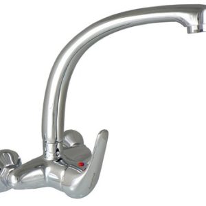 Dřezová stěnová baterie s přední ovládací pákou a horním ramínkem, rozteč 100 mm, chrom – FORUM