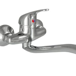 Dřezová stěnová baterie s tvarovaným plochým ramínkem, rozteč 100 mm, chrom, FORUM