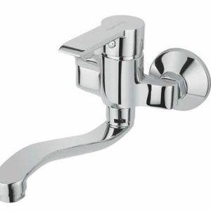 Dřezová stěnová baterie s tvarovaným plochým ramínkem, rozteč 100 mm, chrom – VENTURA