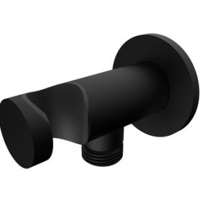 Stěnová přípojka pro sprchovou hadici, s držákem ruční sprchy, kovová, černá mat, GLOBO