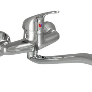 Dřezová stěnová baterie s tvarovaným plochým ramínkem, rozteč 150 mm, chrom, FORUM