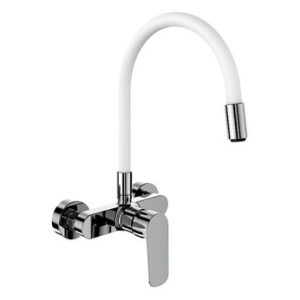 Dřezová stěnová baterie s flexi bílým ramínkem, rozteč 150mm, DAKOTA