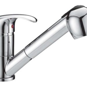 Dřezová stojánková baterie s výsuvnou sprchou, klik-klak, chrom, PERLA