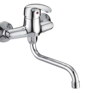 Dřezová stěnová baterie s kulatým ramínkem 200 mm, rozteč 150 mm, klik-klak, chrom, PERLA