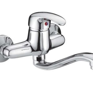 Dřezová stěnová baterie s tvarovaným plochým ramínkem, rozteč 150 mm, klik-klak, chrom, PERLA